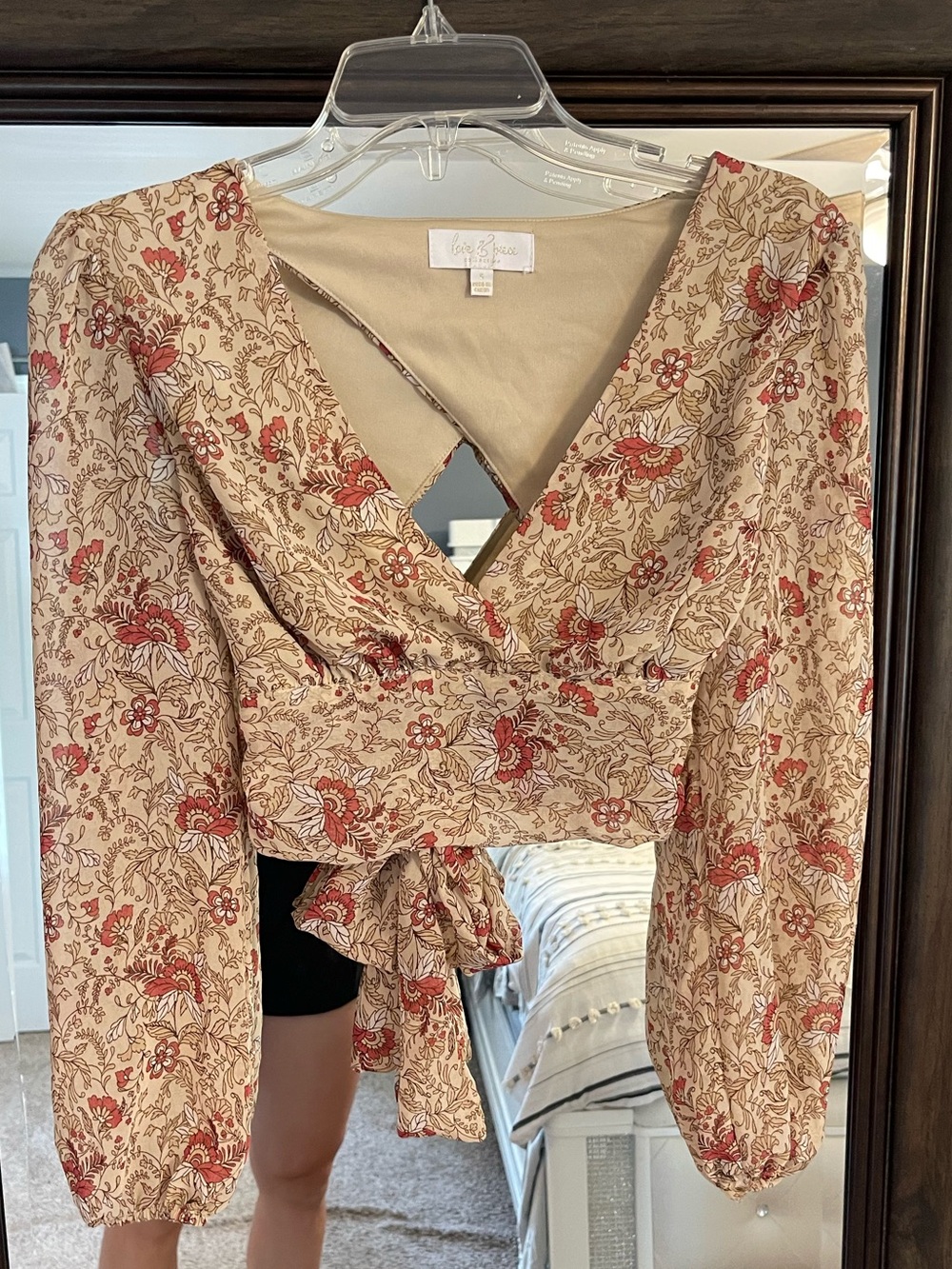 Floral Wrap Blouse with tie back - Beige & Red